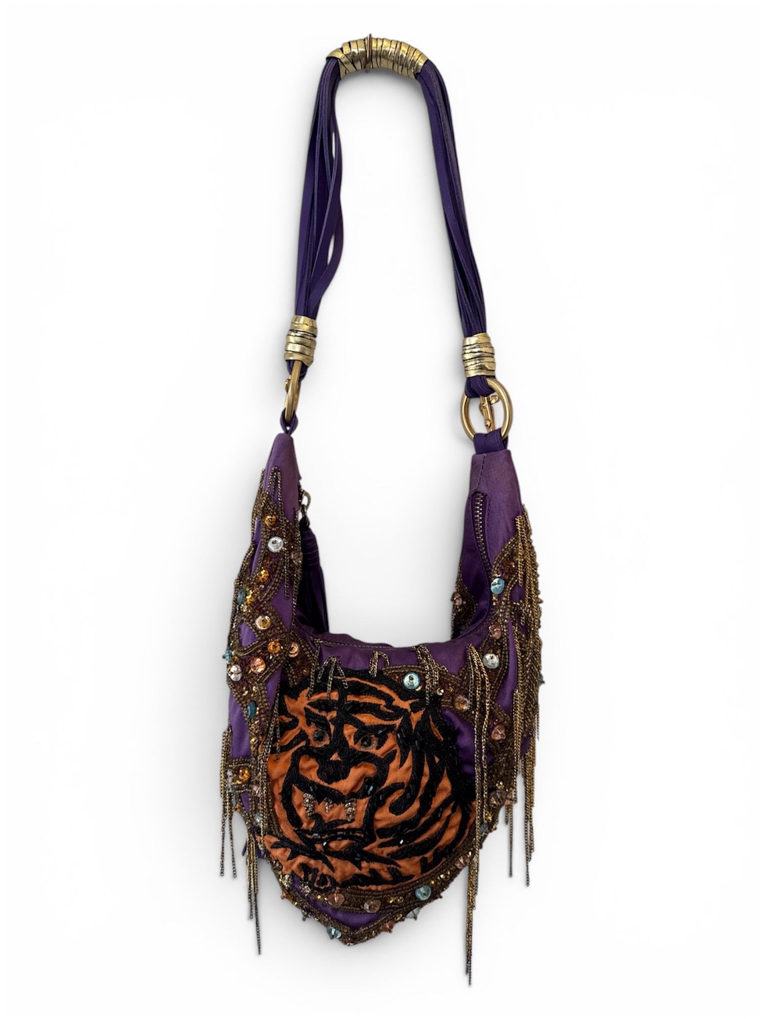 RARE PURPLE BEADED/FRINGE ROSE BAG @IRIK