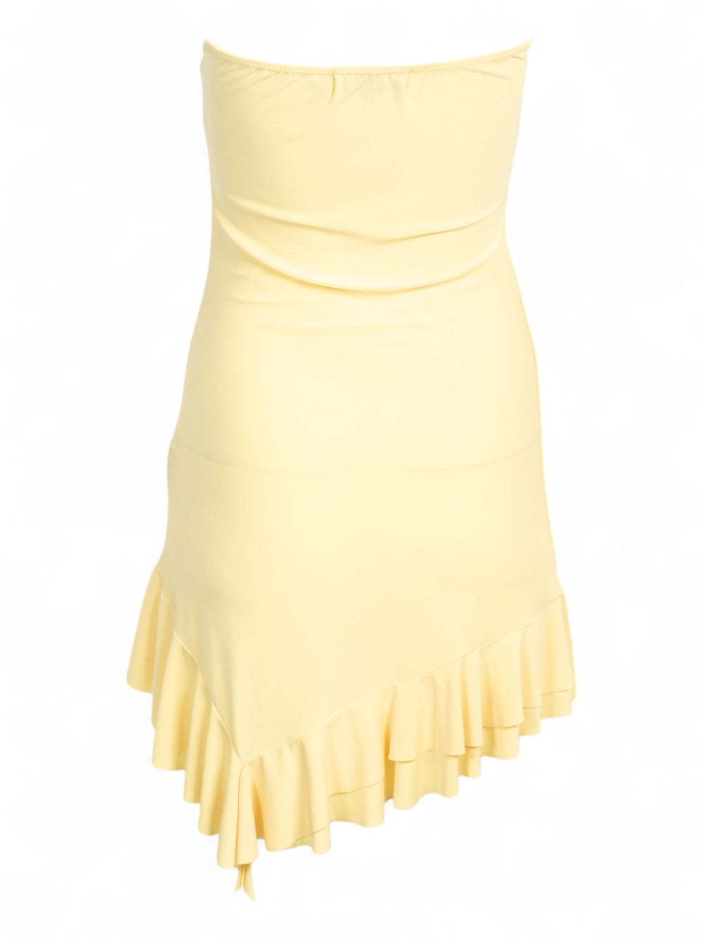 YELLOW RUFFLED STRAPLESS MINI DRESS