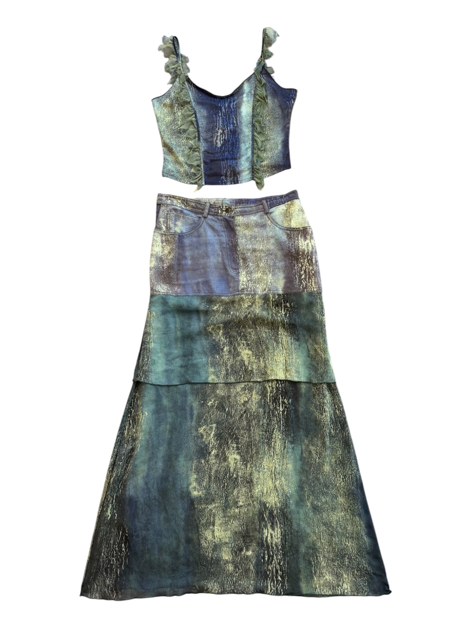DENIM & SILK ABSTRACT PRINTED SET