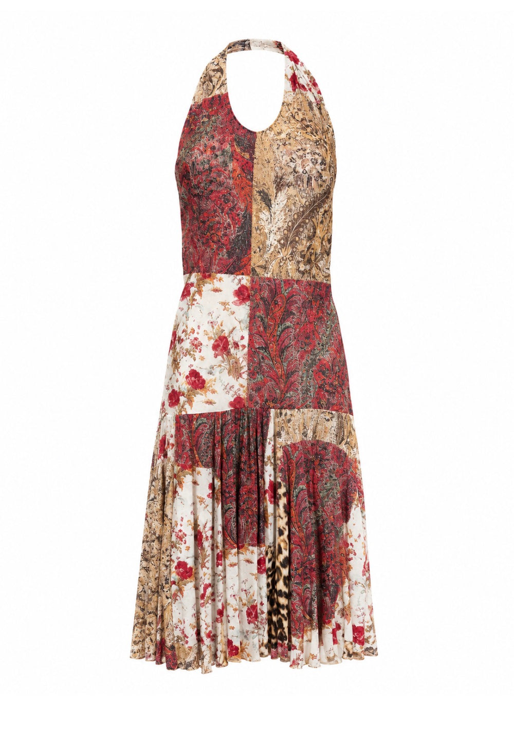 SS04 RED FLORAL CHEETAH PATCHWORK MAXI DRESS