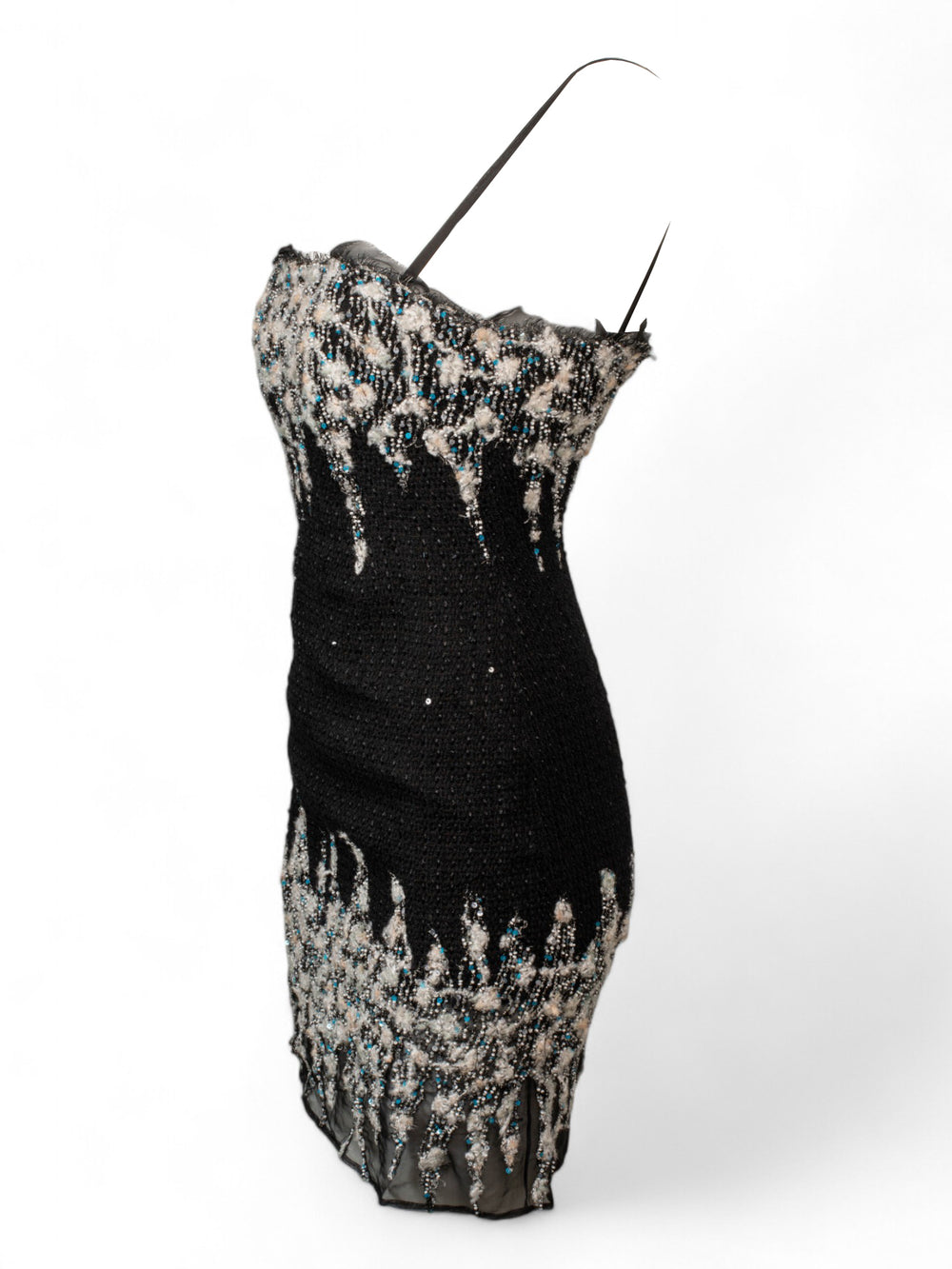VINTAGE BLACK TWEED BEADED MINI DRESS