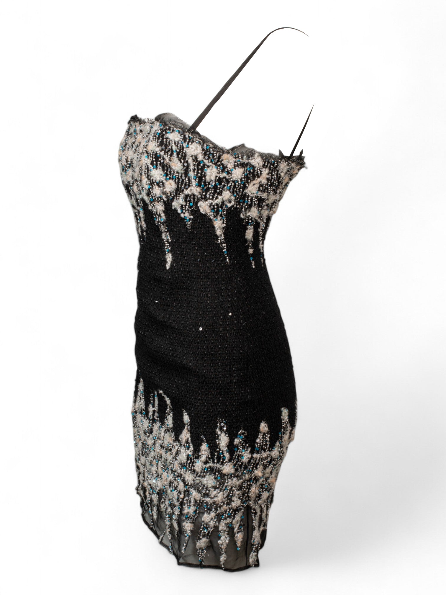 VINTAGE BLACK TWEED BEADED MINI DRESS