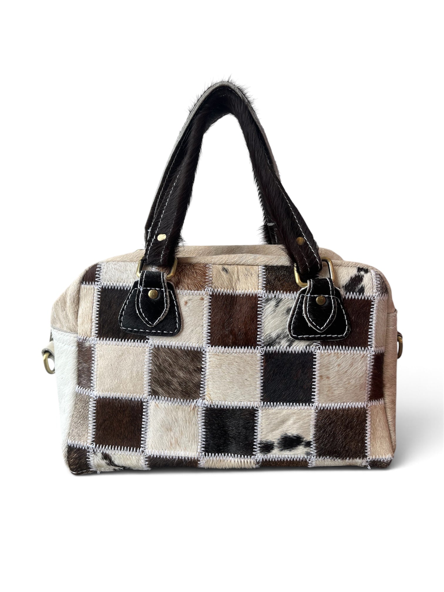 PATCHWORK CALF HAIR PURSE W/ LONG STRAP
