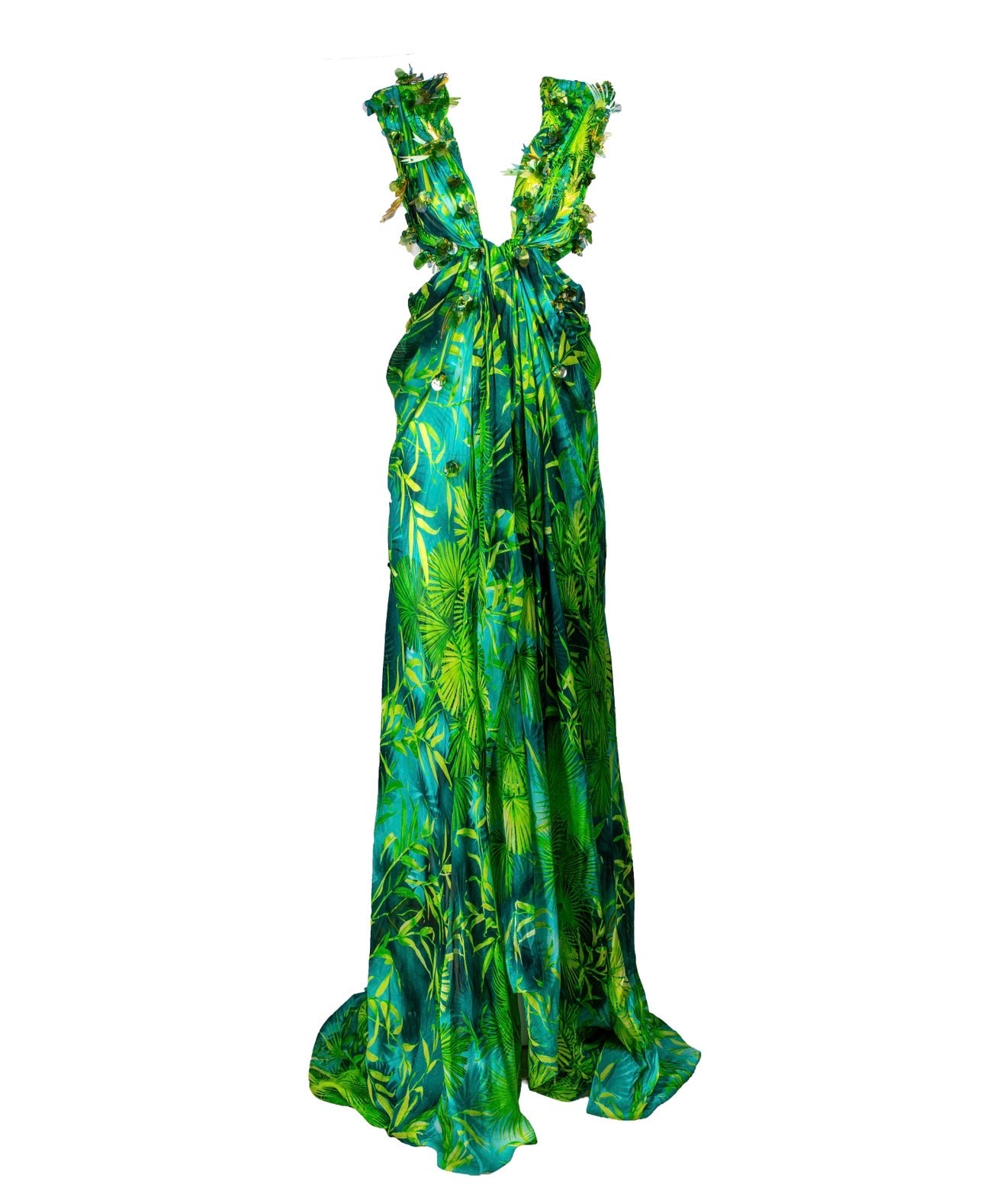 SS20 RE EDITION JLO JUNGLE GREEN SILK DRESS @CSTORM