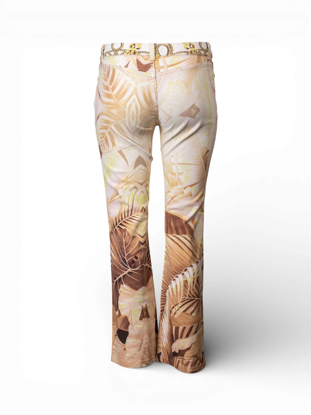 NEUTRAL PALM TREE PRINTED JEANS W TASSEL