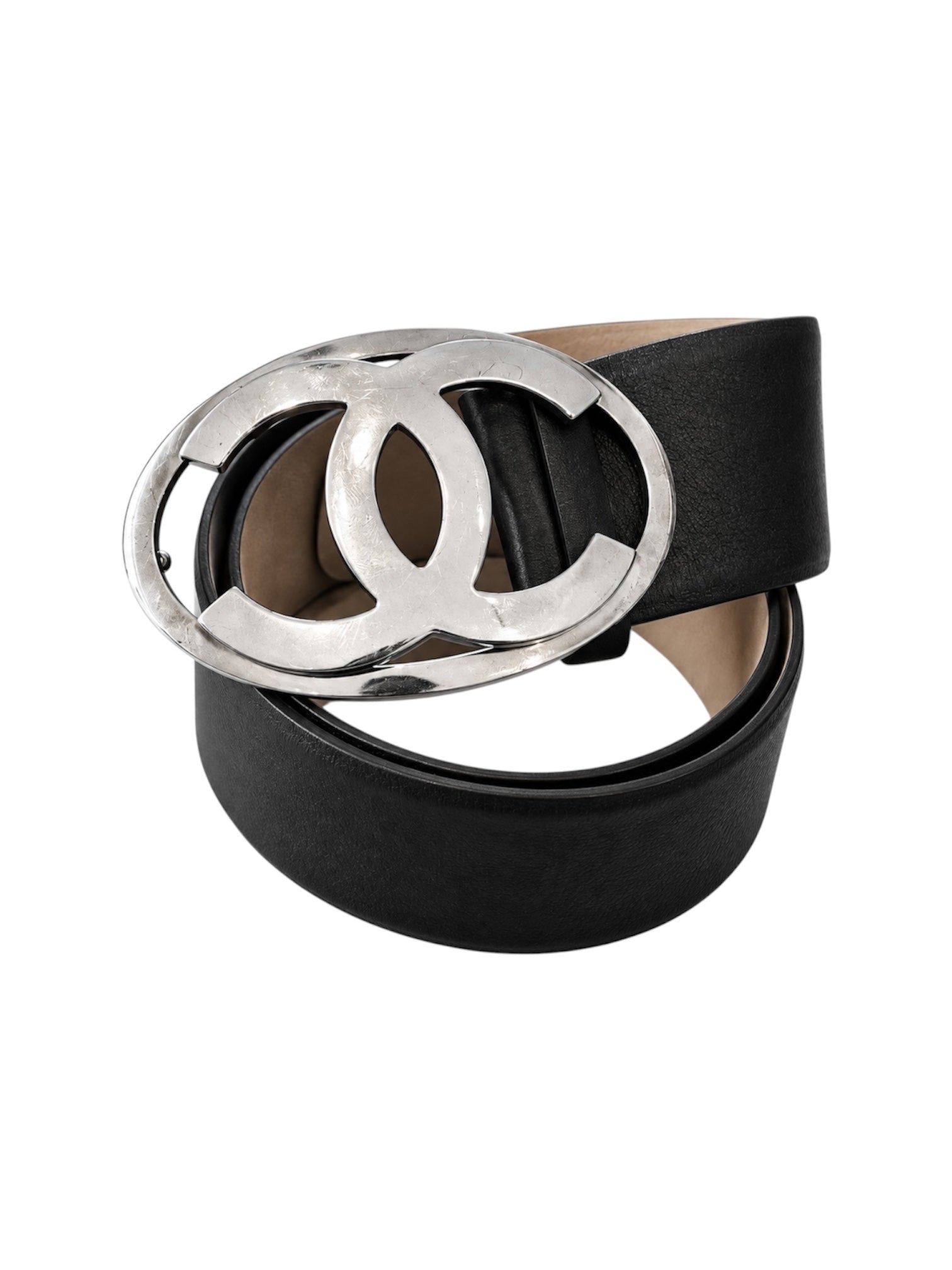 BLACK & SILVER INTERLOCKING CC CALFSKIN BELT (AS IS) @SM