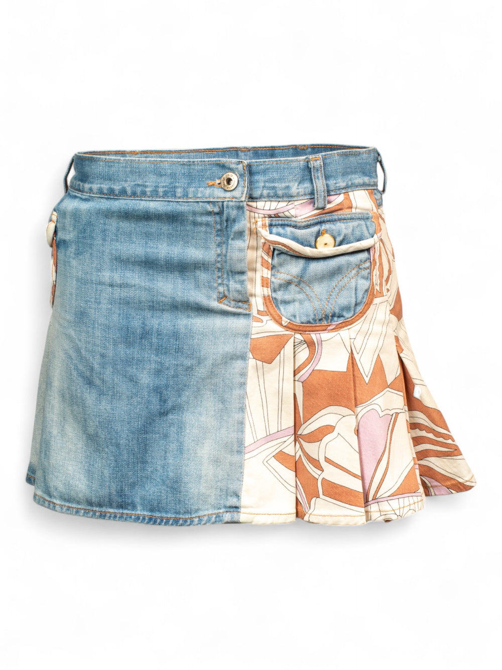 TROPICAL DENIM PLEATED MINI SKIRT