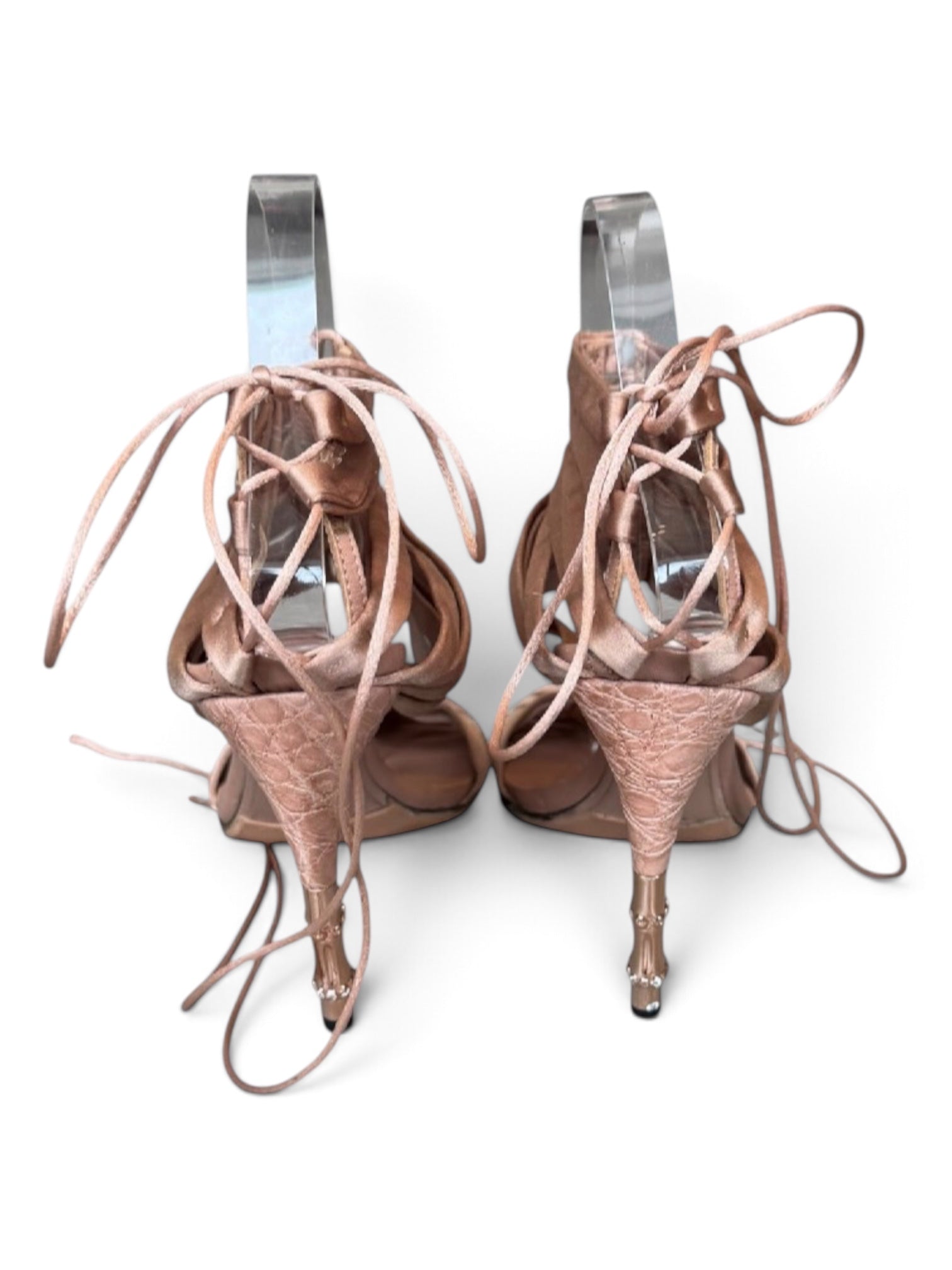 SS04 TOM FORD CHAMPAGNE SATIN CAGE HEELS @FAR