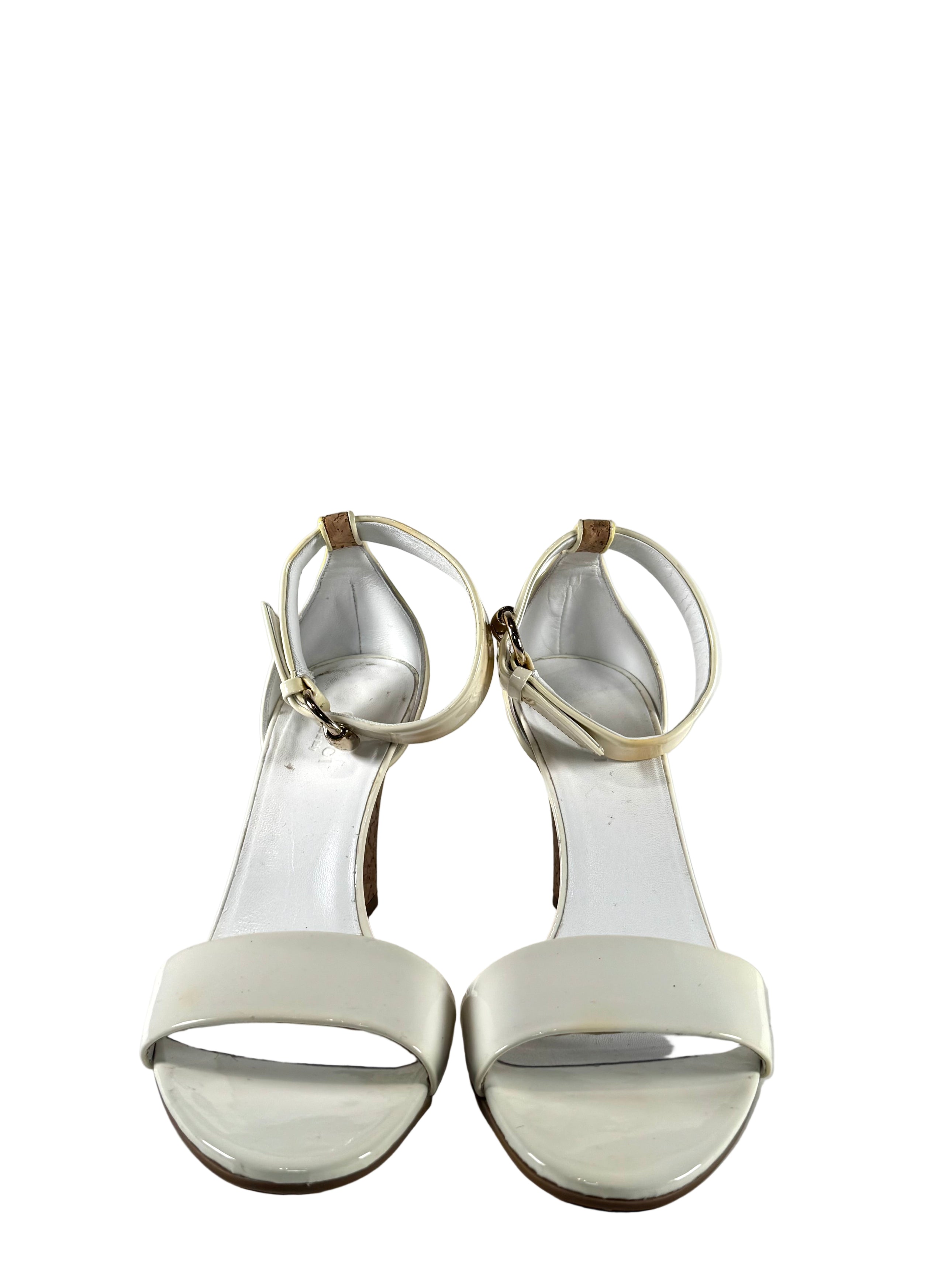 WHITE PATENT LEATHER CORK WEDGE HEELS (AS IS) @NICOZ