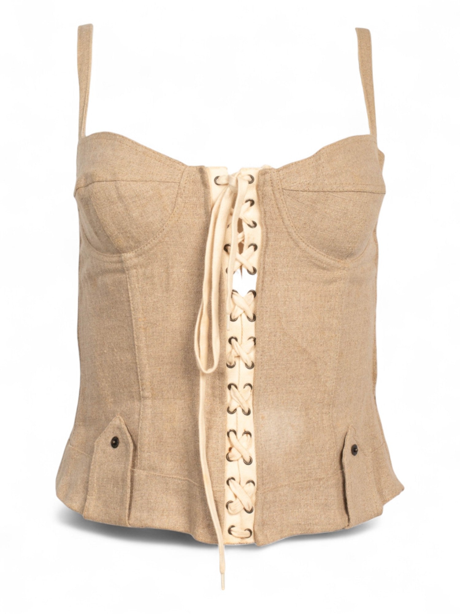00S TAN LINEN CORSET TOP