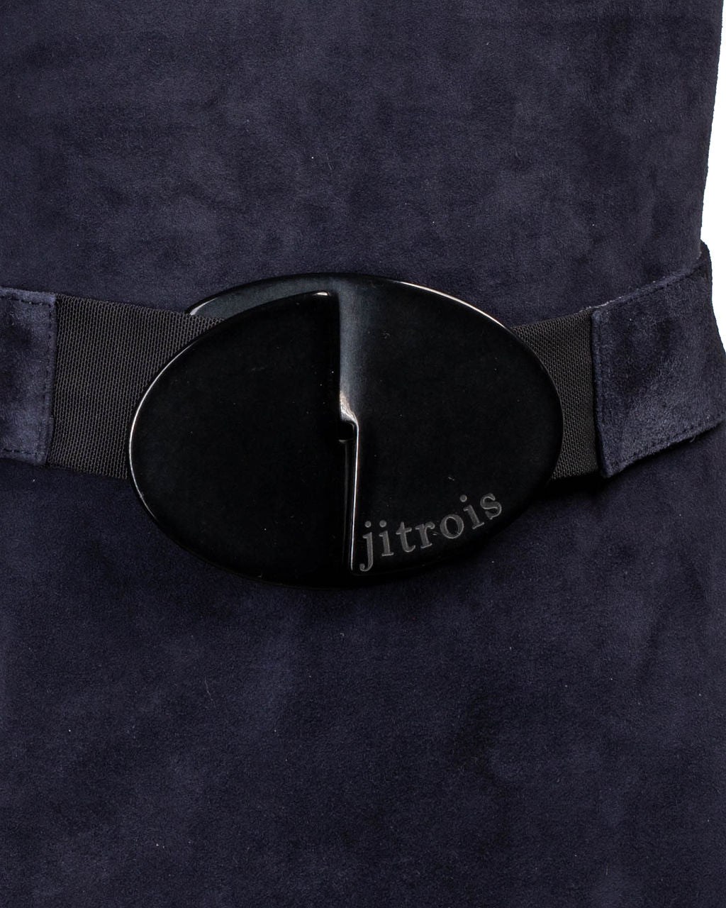 NAVY BELTED SUEDE BOAT NECK MIDI DRESS @JKOVA