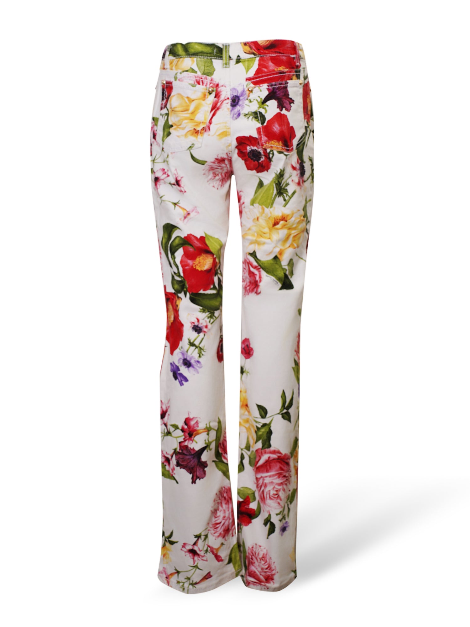 00s WHITE FLORAL FLARE JEANS