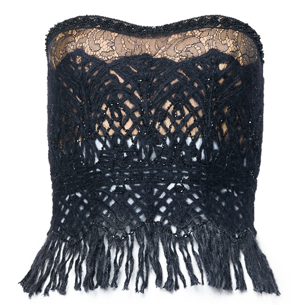 BEADED LACE AND MOHAIR CROCHET CORSET TOP