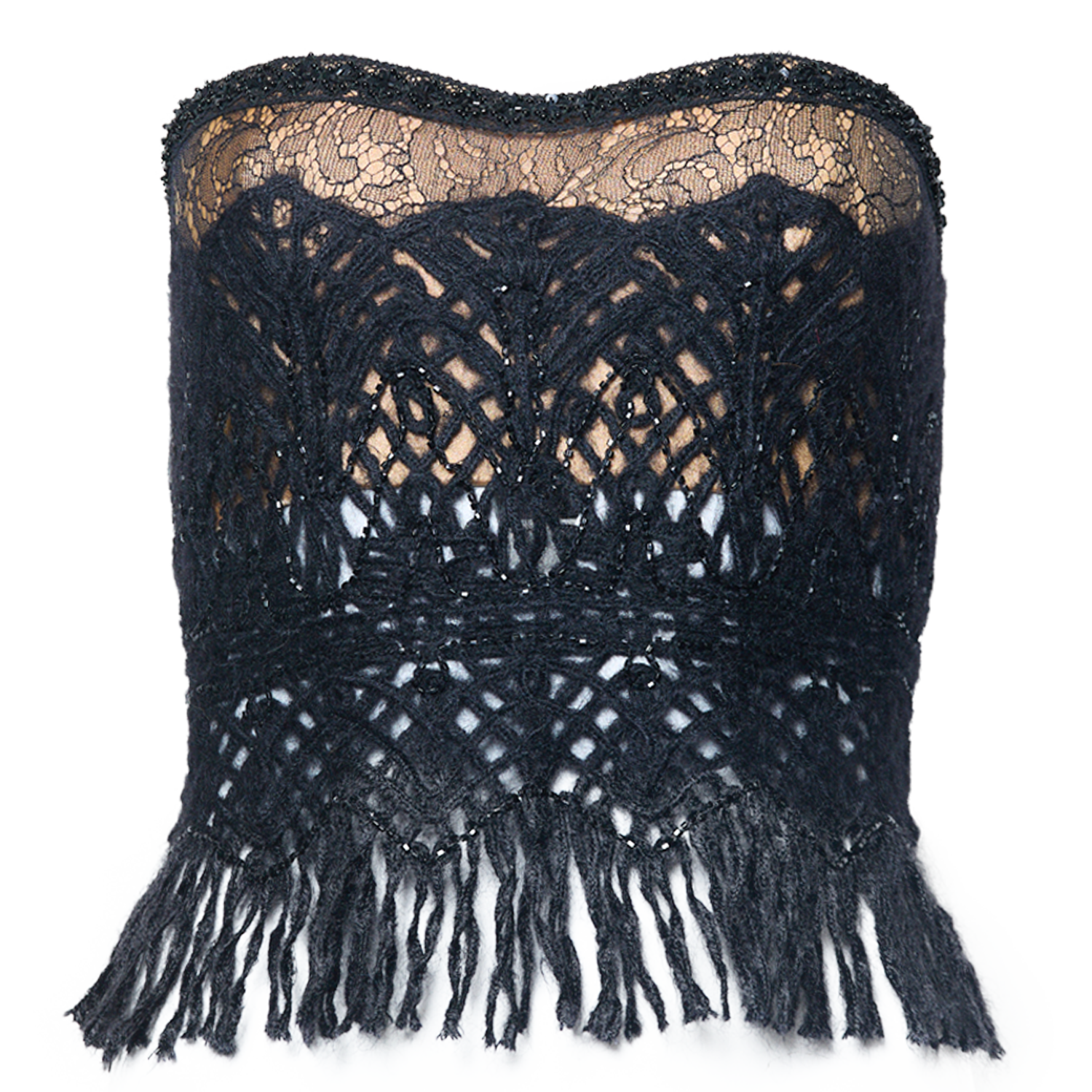 BEADED LACE AND MOHAIR CROCHET CORSET TOP