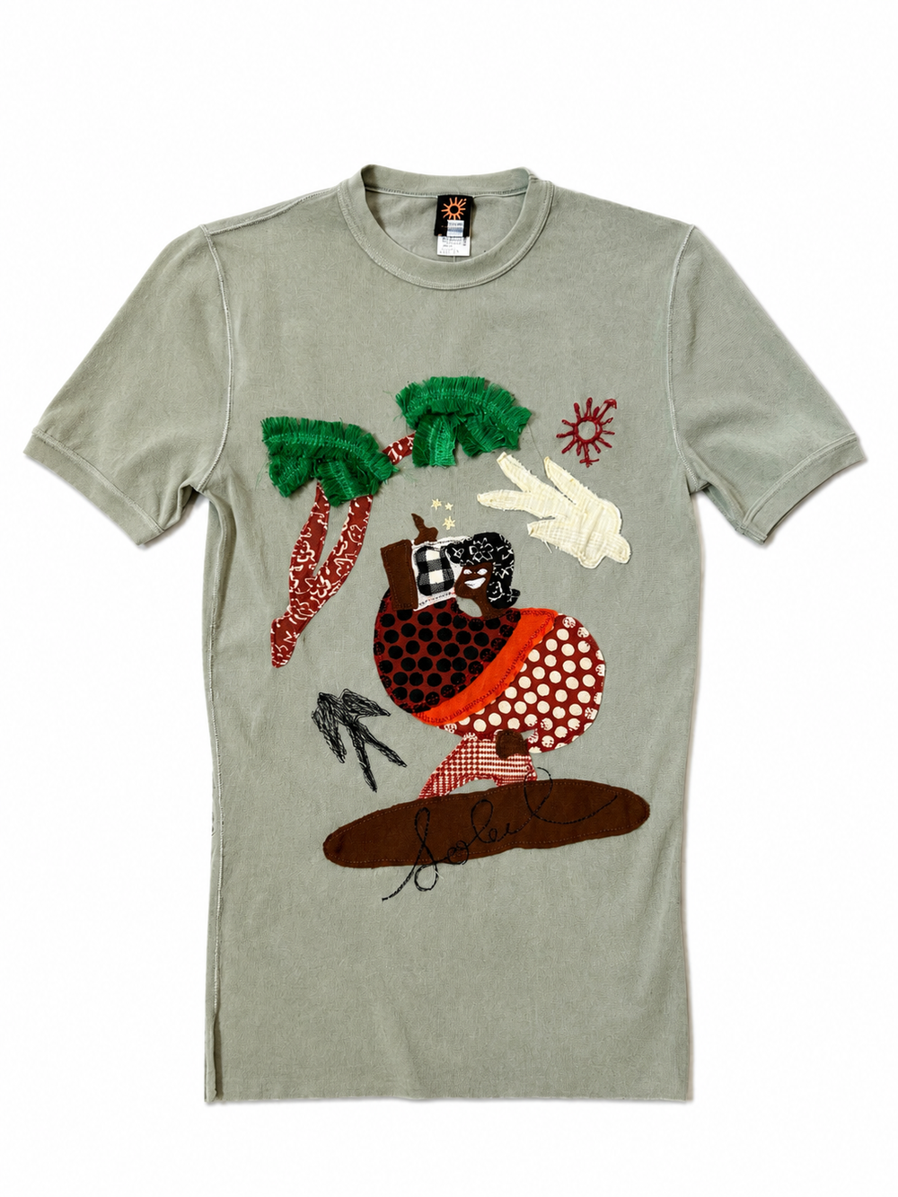 MESH TOP WITH TROPICAL APPLIQUE @SAMT
