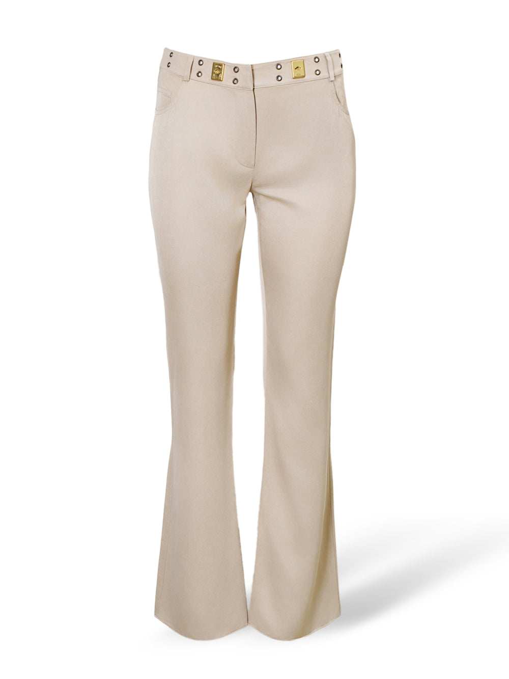 SS2002 BEIGE TROUSERS WITH HARDWARE DETAIL