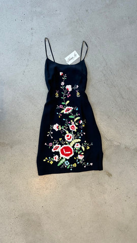 90S BLACK FLORAL EMBROIDERED MINI DRESS (AS IS)