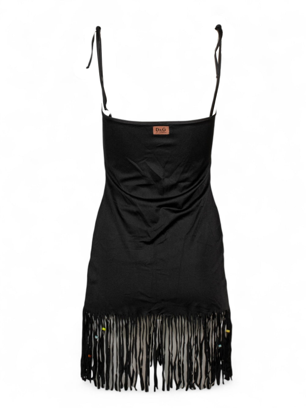 BLACK FRINGE BEADED MINI DRESS