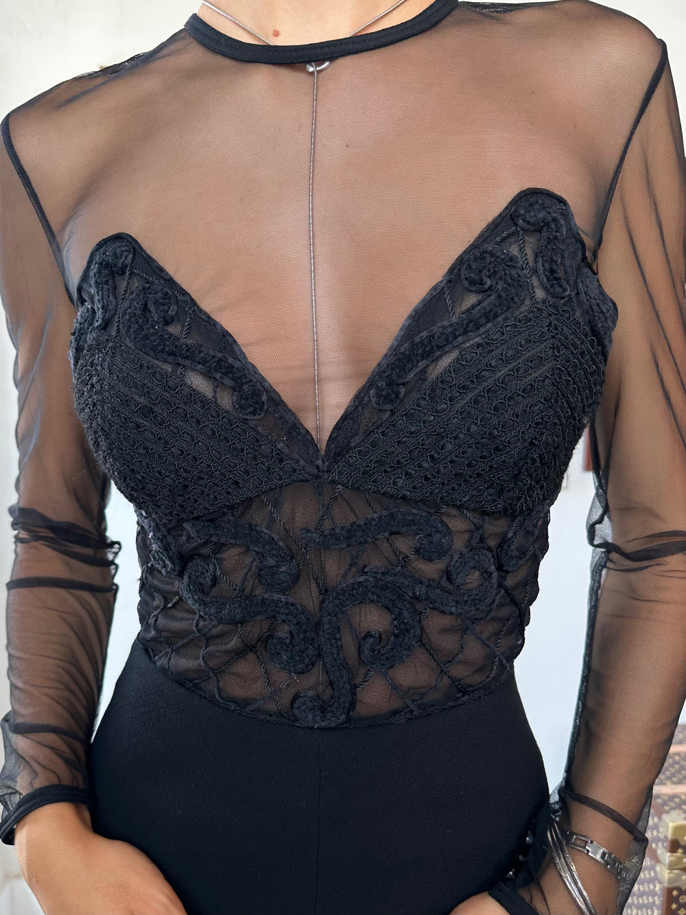 FW93/94 RTW BLACK CROCHET SHEER BODYSUIT @JCCG