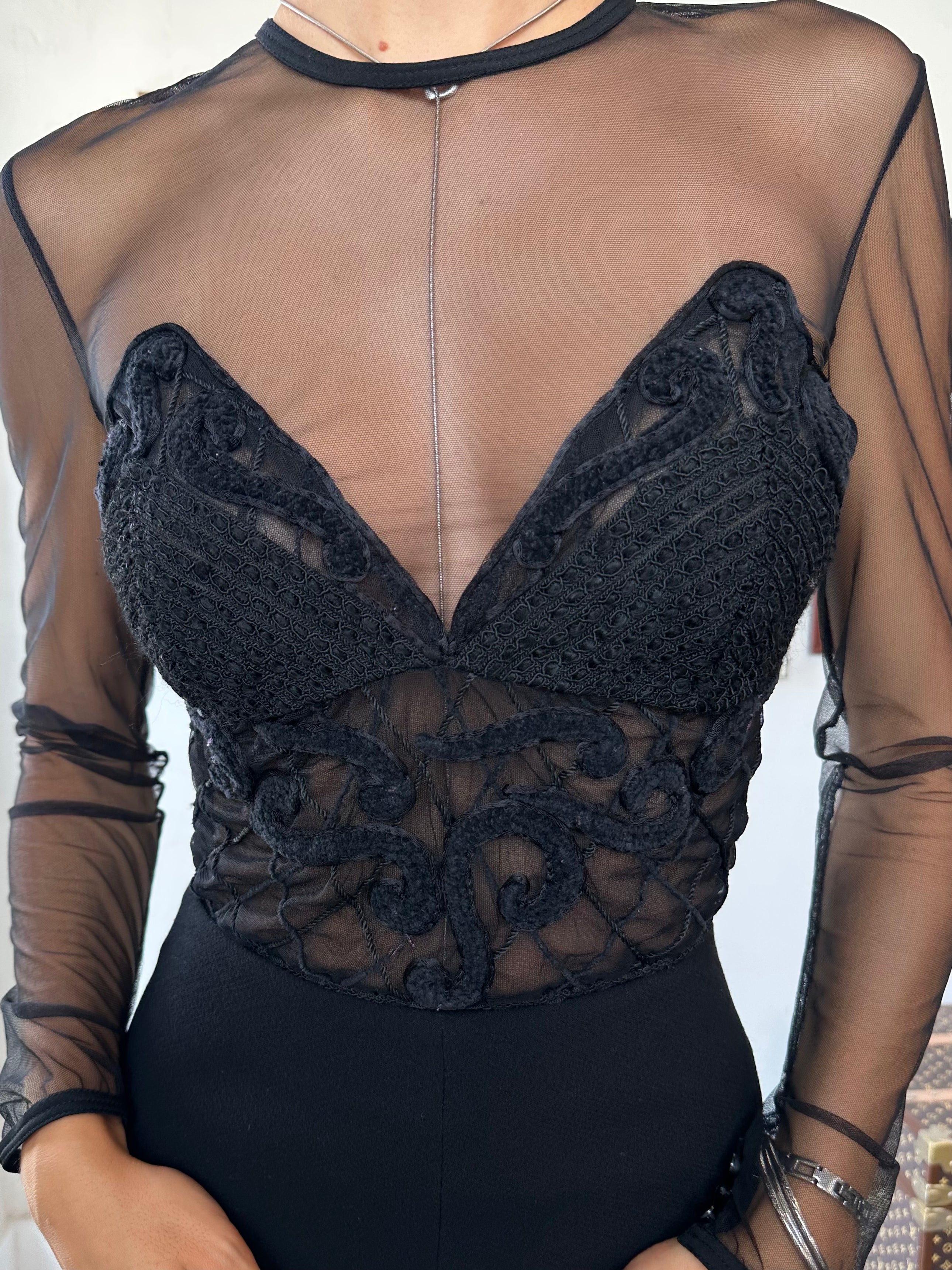 FW93/94 RTW BLACK CROCHET SHEER BODYSUIT @JCCG