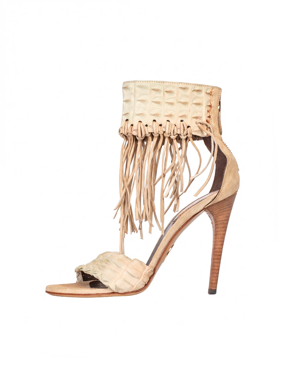 SS11 GREY CROC FRINGE PUMPS