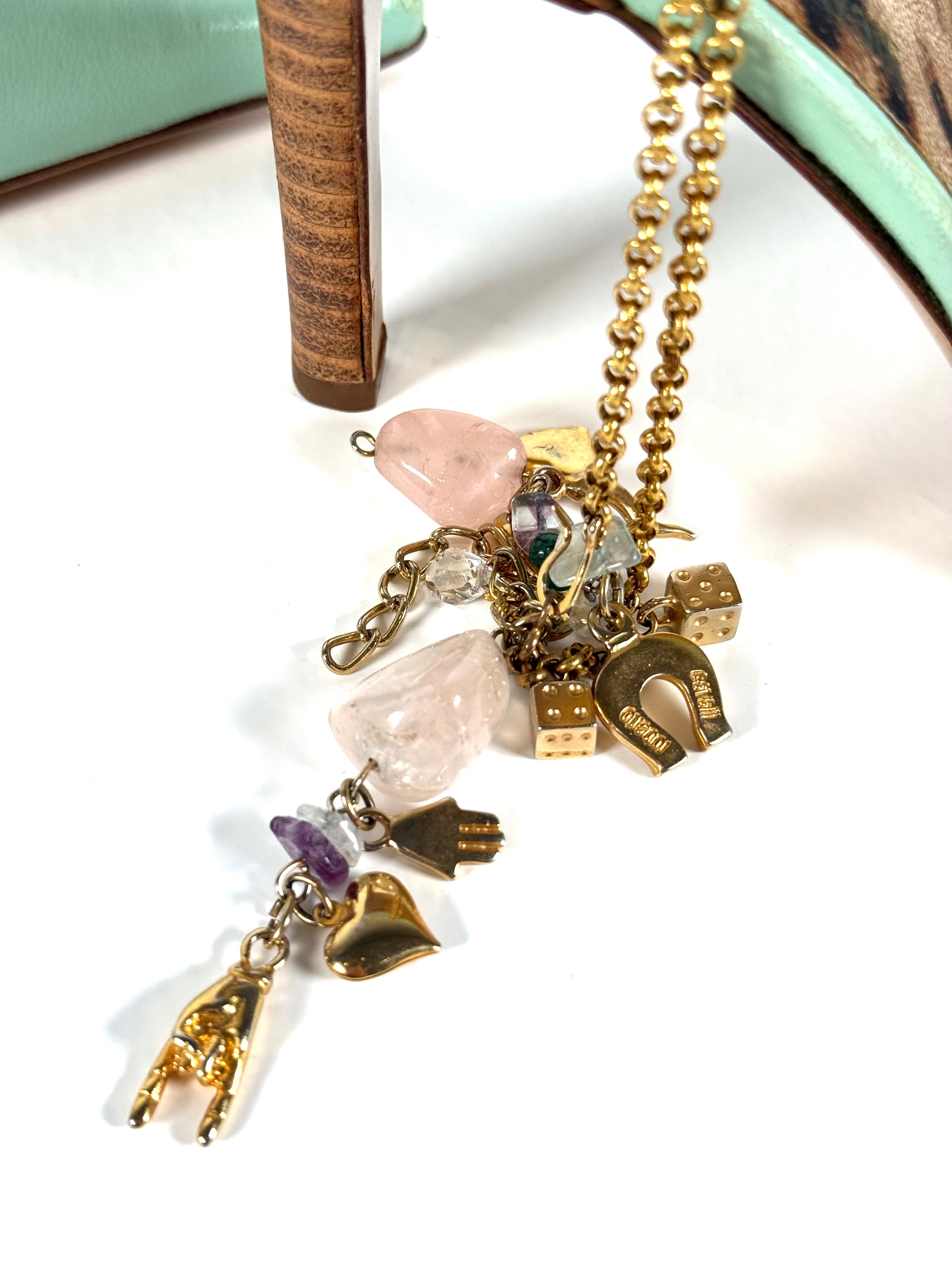 TURQUOISE LEATHER MULES W/ CHARM ANKLE STRAPS