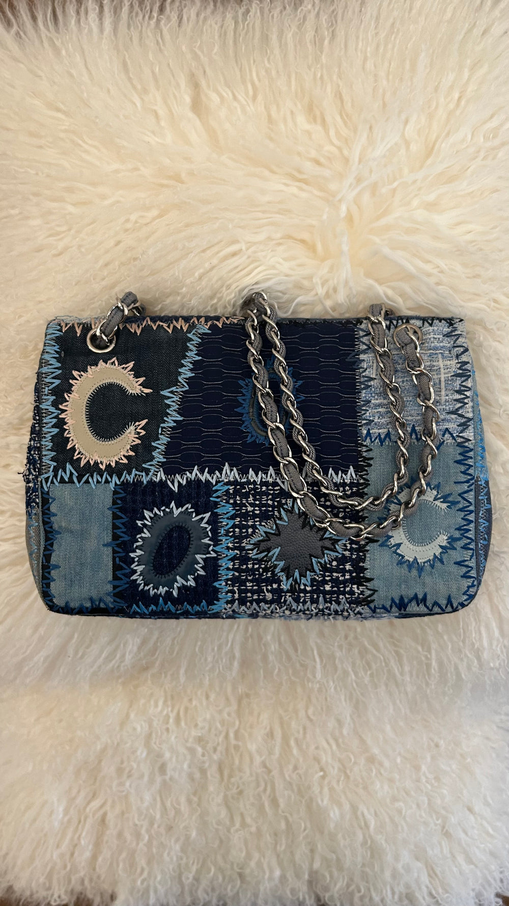 2015 BLUE MONOCHROME JUMBO PATCHWORK BAG