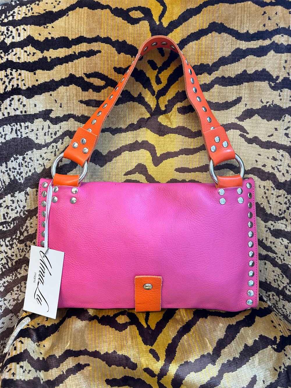 PINK & ORANGE STUDDED PURSE