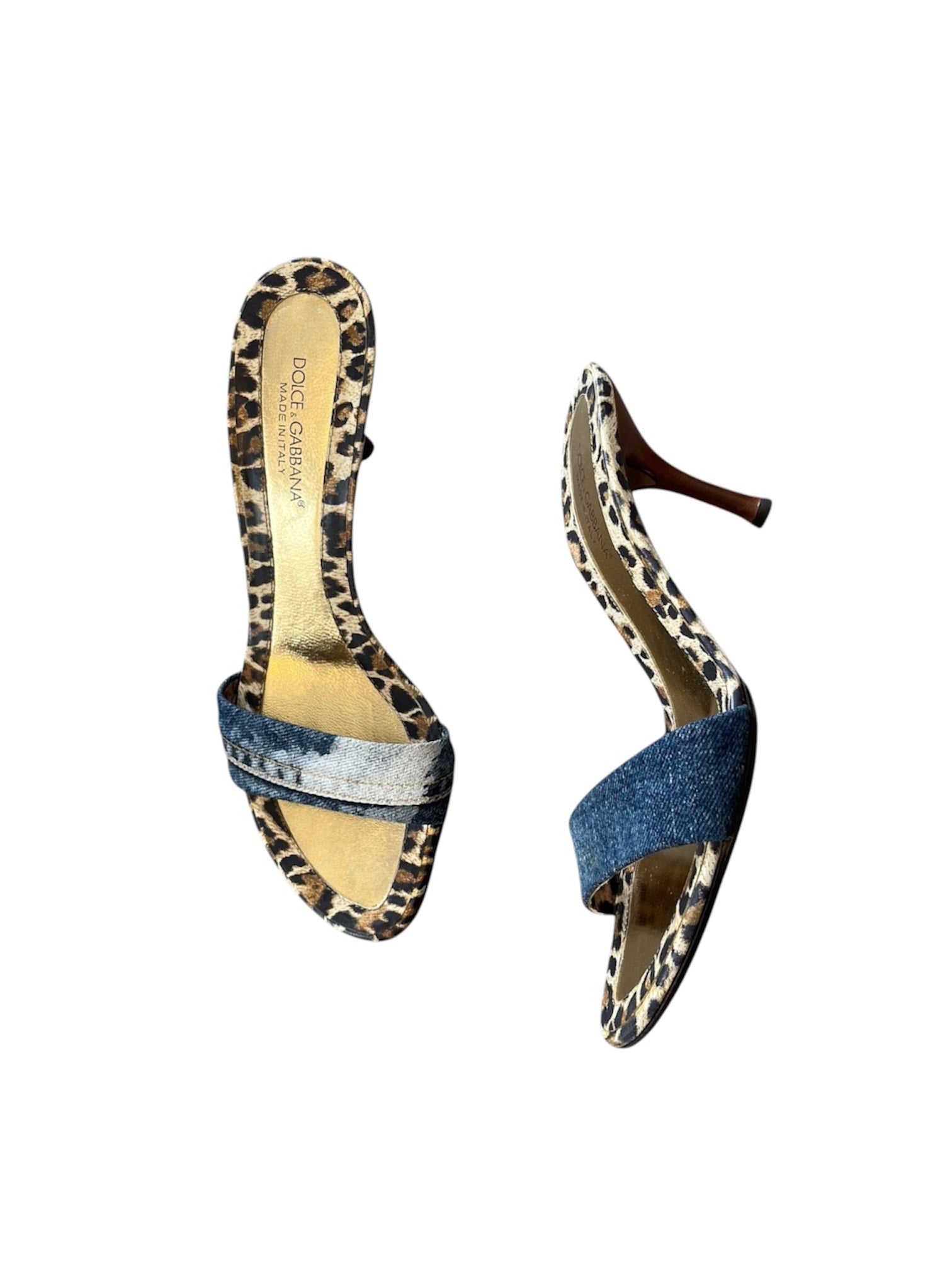 DENIM & WHITE LEOPARD KITTEN HEELS