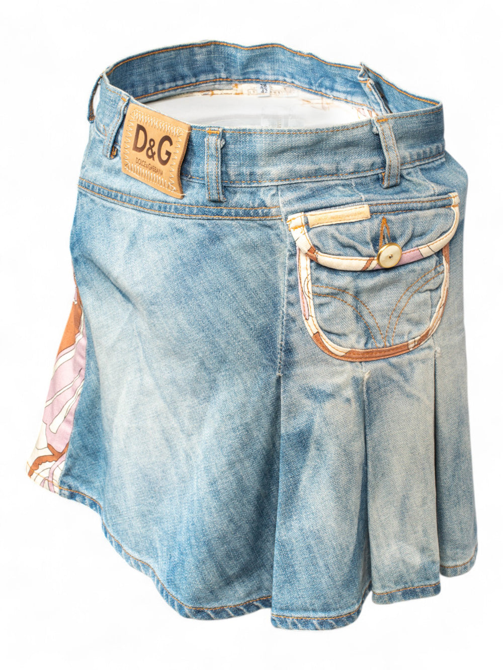 TROPICAL DENIM PLEATED MINI SKIRT