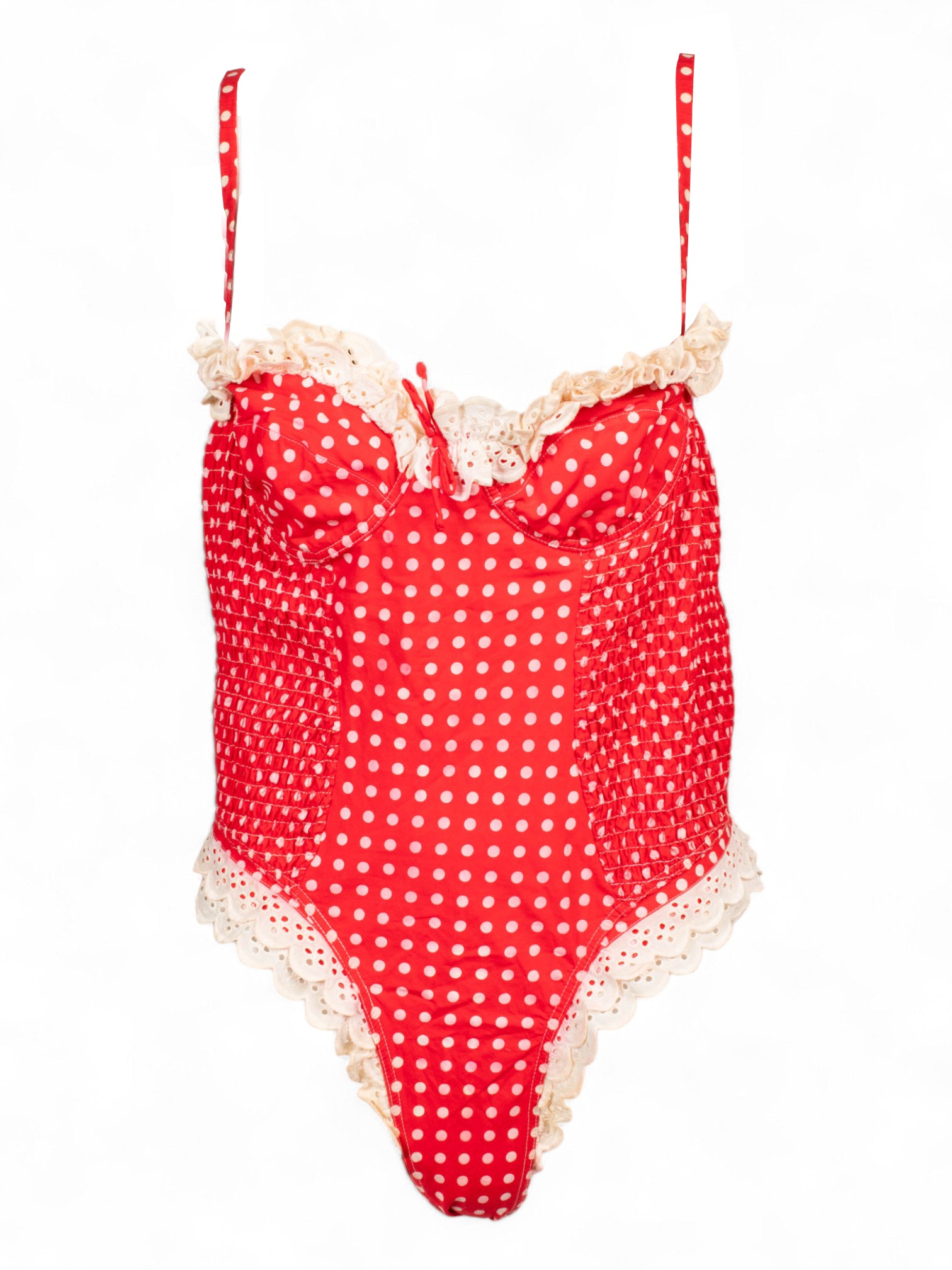 POLKADOT 1PC W EYELET LACE TRIM