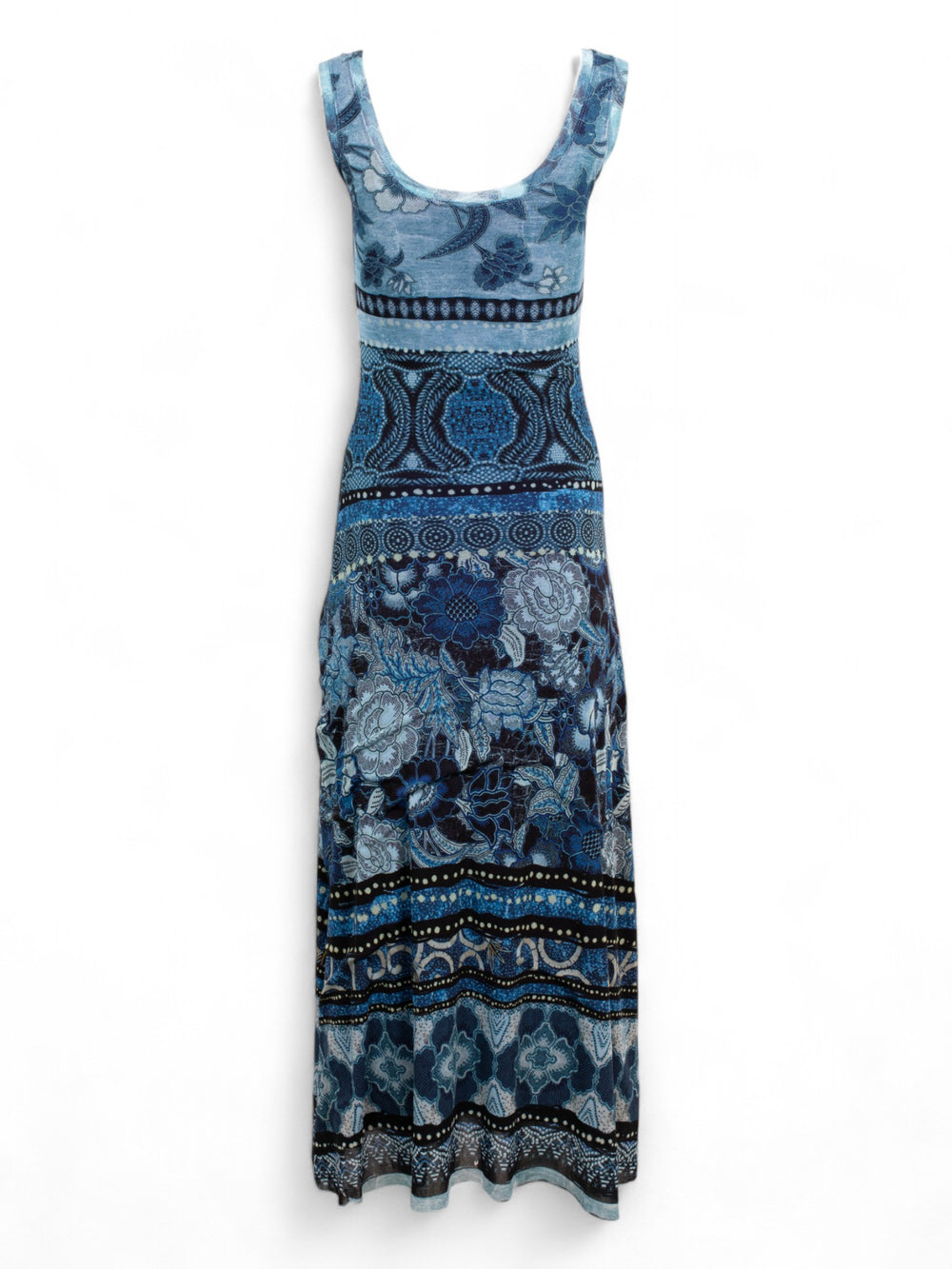 00S BLUE FLORAL MESH MAXI DRESS