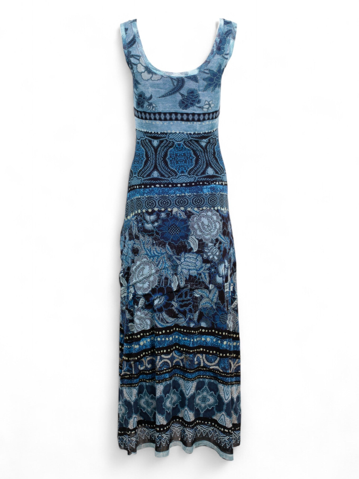 00S BLUE FLORAL MESH MAXI DRESS