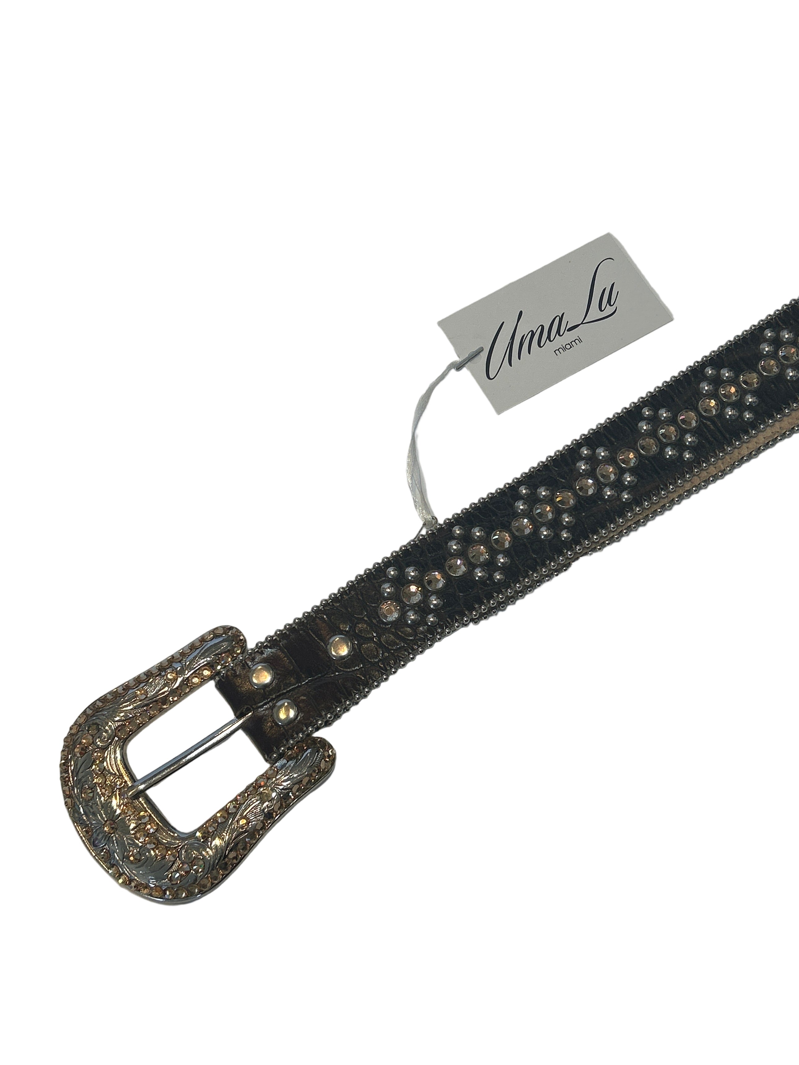 CROC EMBOSSED RHINESTONE BELT