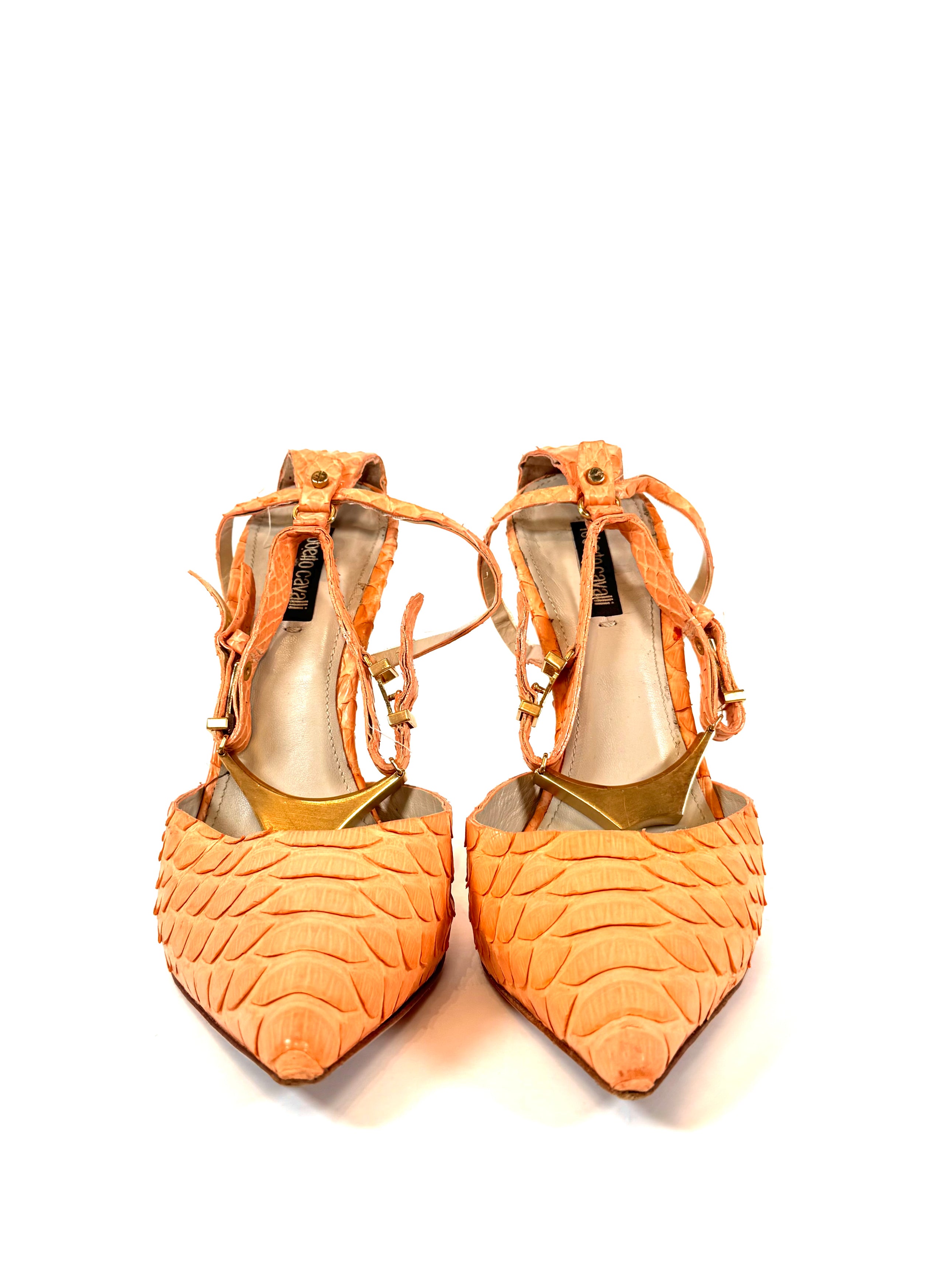 PEACH PYTHON SKIN PUMPS
