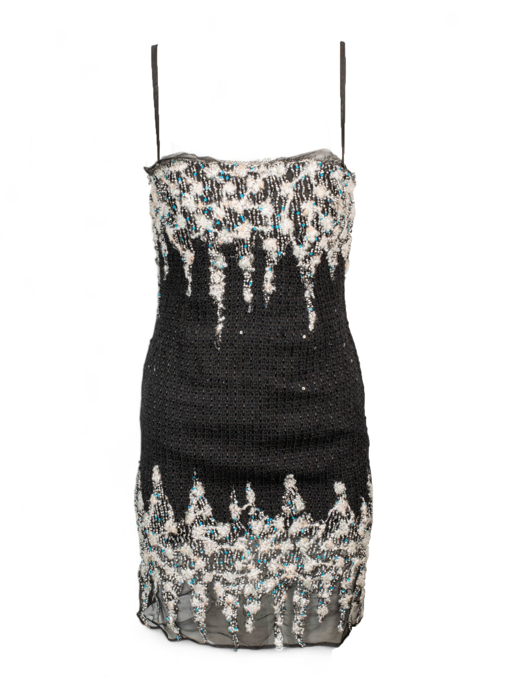 VINTAGE BLACK TWEED BEADED MINI DRESS
