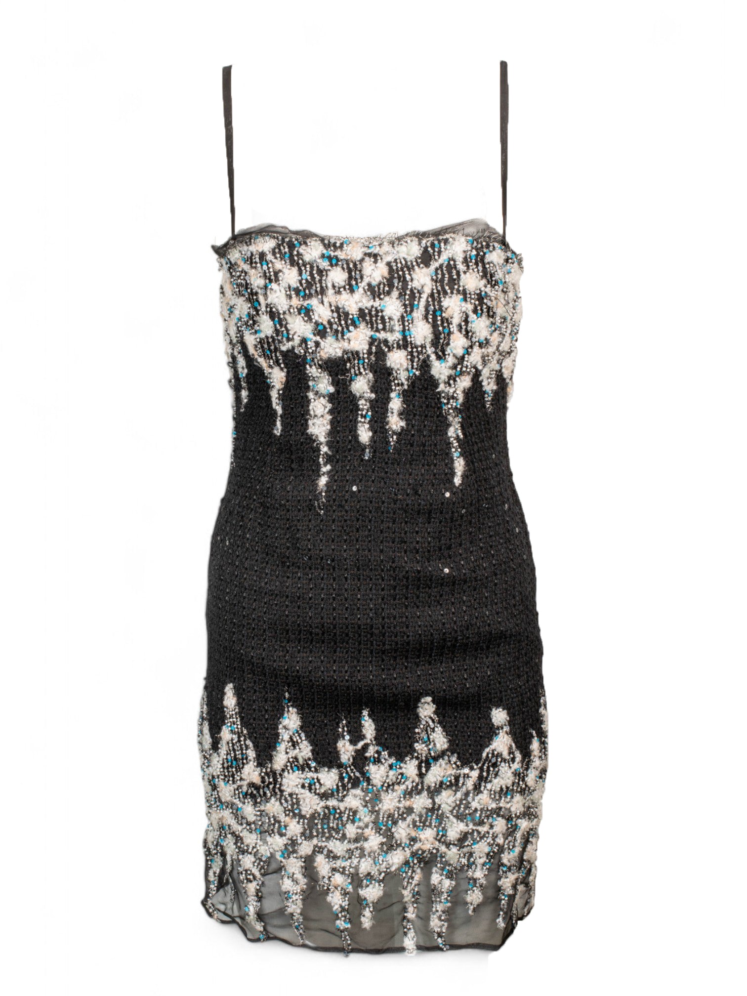 VINTAGE BLACK TWEED BEADED MINI DRESS
