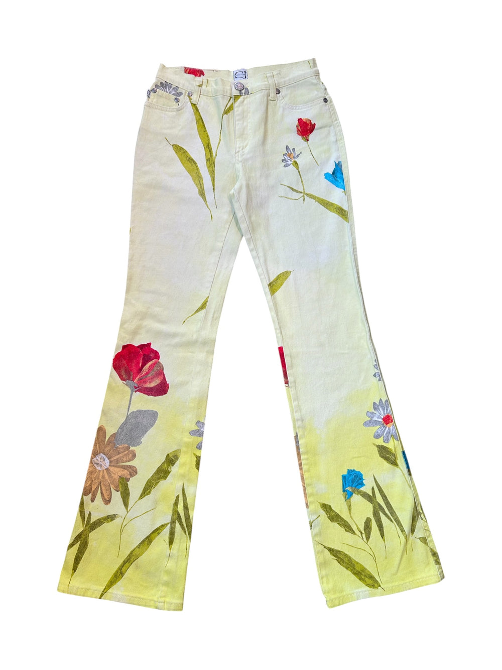 SS00 YELLOW FLORAL DIP DYE JEANS