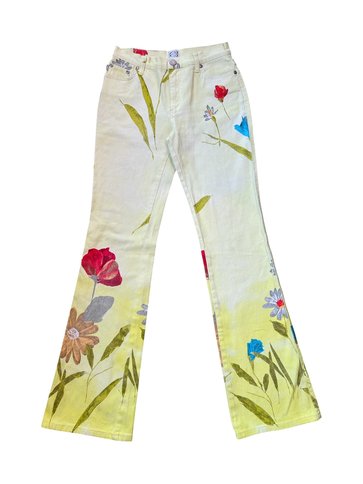 SS00 YELLOW FLORAL DIP DYE JEANS
