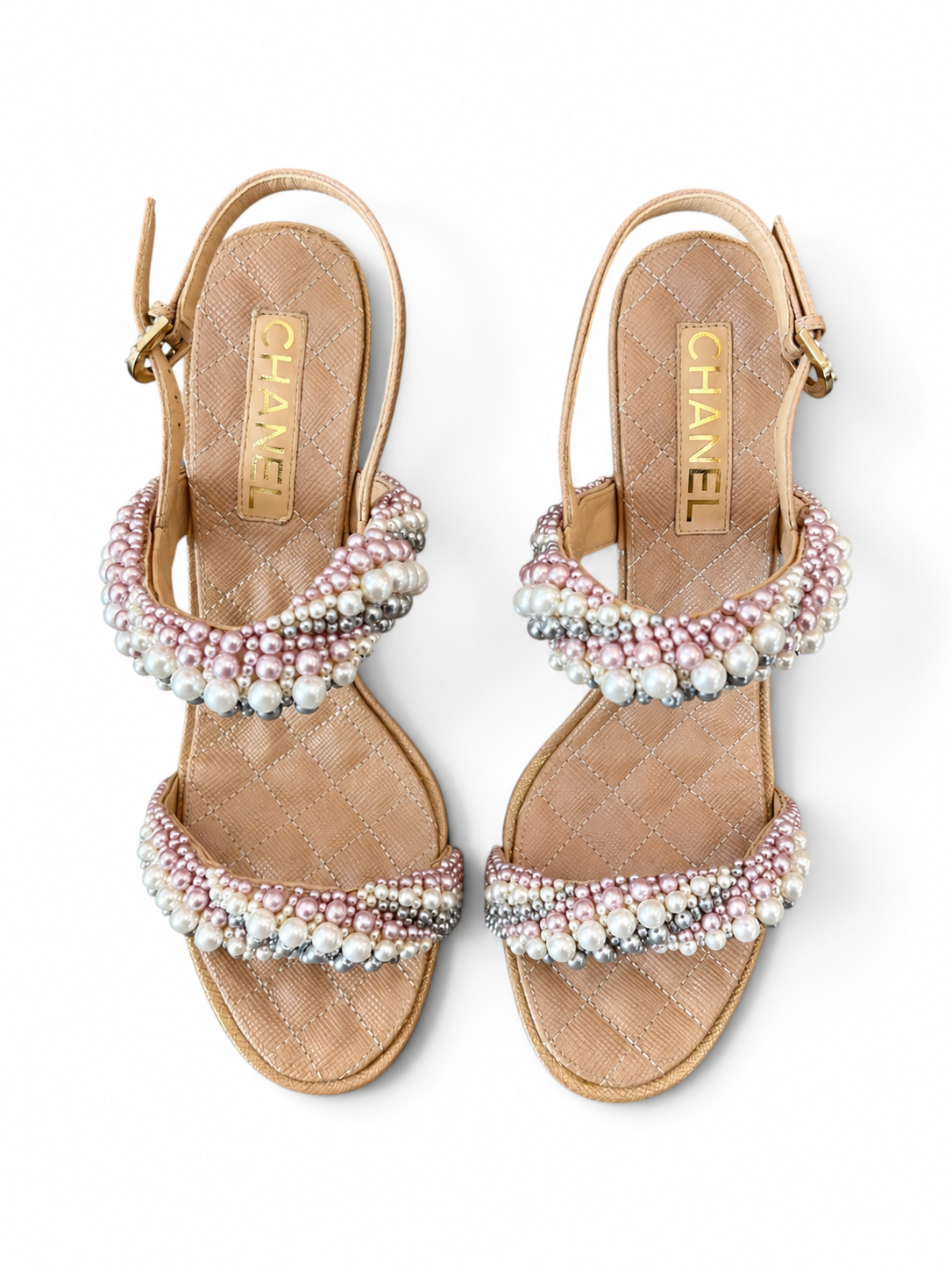 BLUSH 'PEARL FANTASY' STRAPPY SANDAL HEELS (NWB)