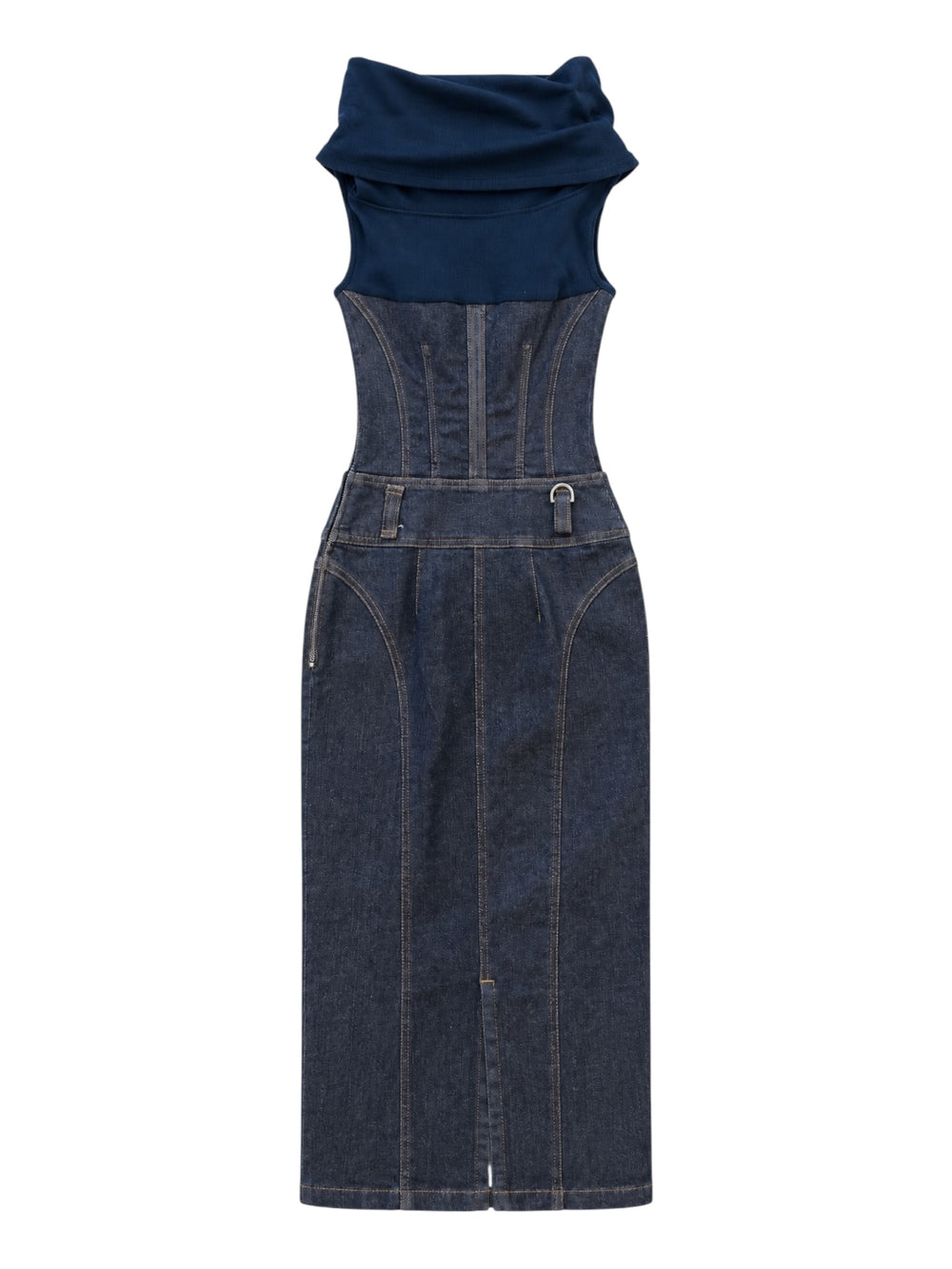 DENIM TURTLENECK MIDI DRESS @SM