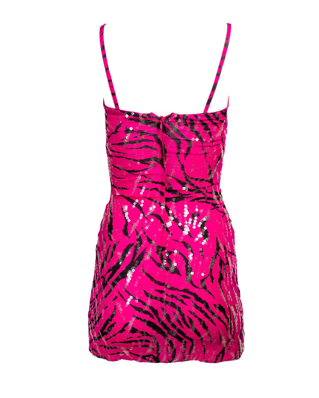 PINK ZEBRA PRINTED SILK SEQUIN MINI DRESS @SAMT