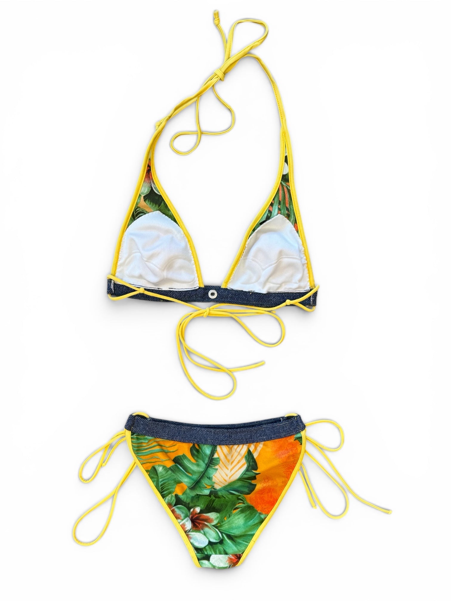 2005 TROPICAL PRINT BIKINI WITH DENIM TRIM