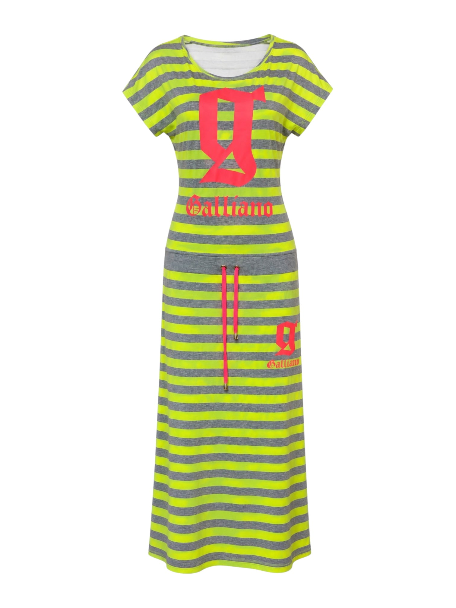 LIME GREEN & GREY STRIPED OFF SHOULDER MAXI DRESS @EA
