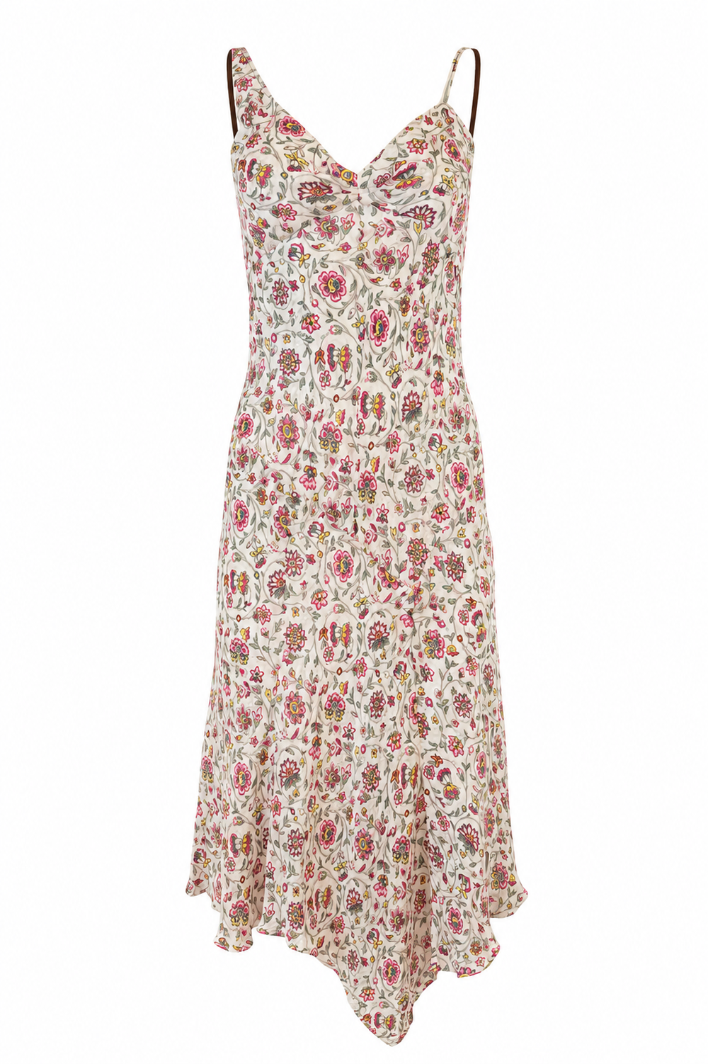 WHITE FLORAL PRINT ASYMMETRICAL STRAP MAXI DRESS