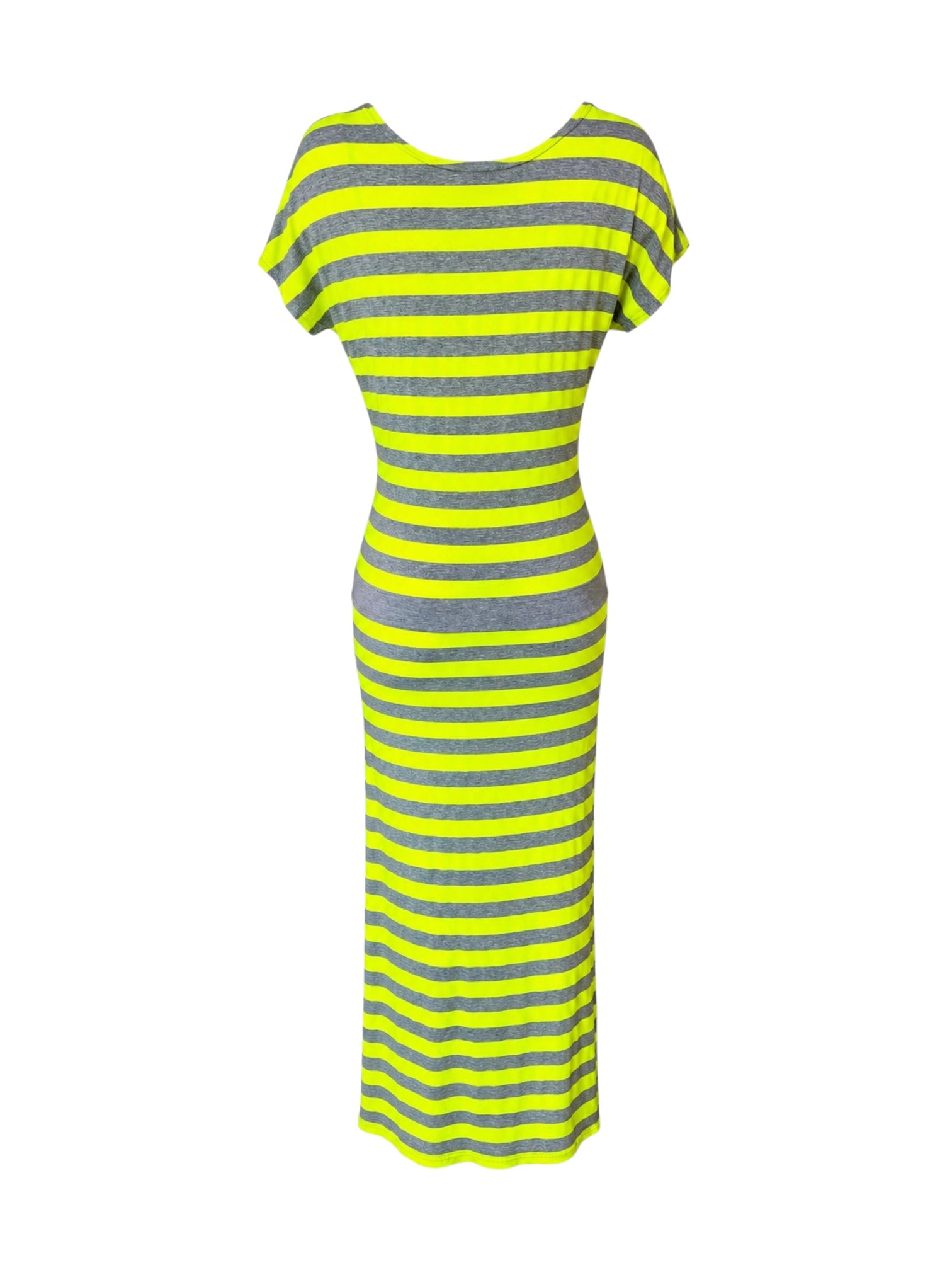LIME GREEN & GREY STRIPED OFF SHOULDER MAXI DRESS @EA