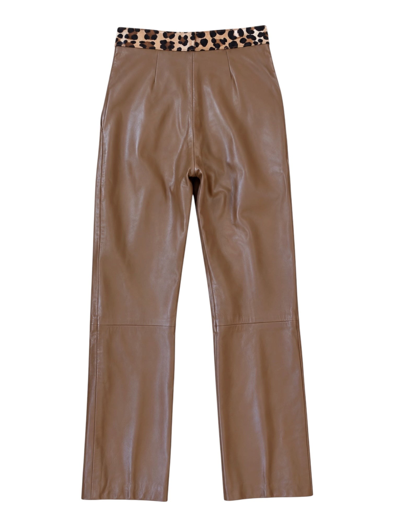 80'S CALFHAIR CHEETAH WAISTBAND LEATHER PANTS