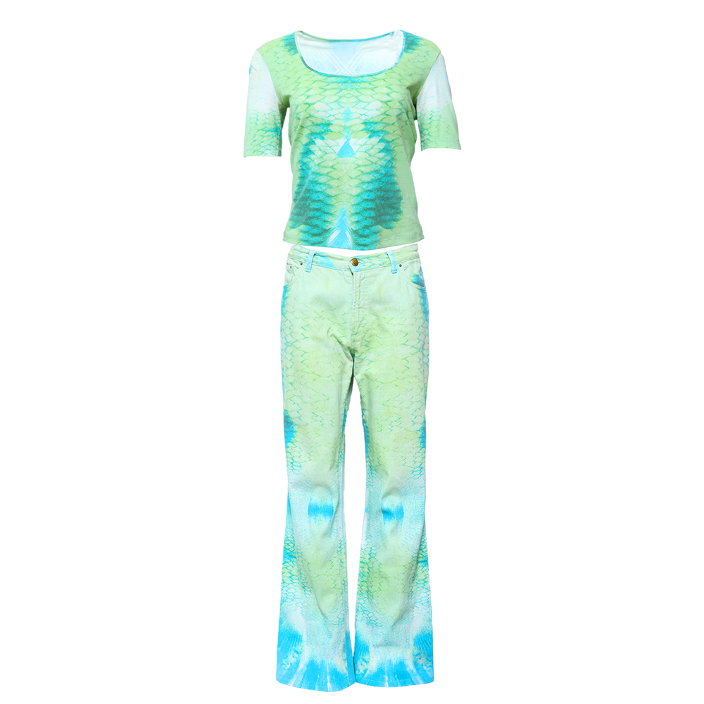 GREEN SCALE PRINTED TOP AND PANTS SET