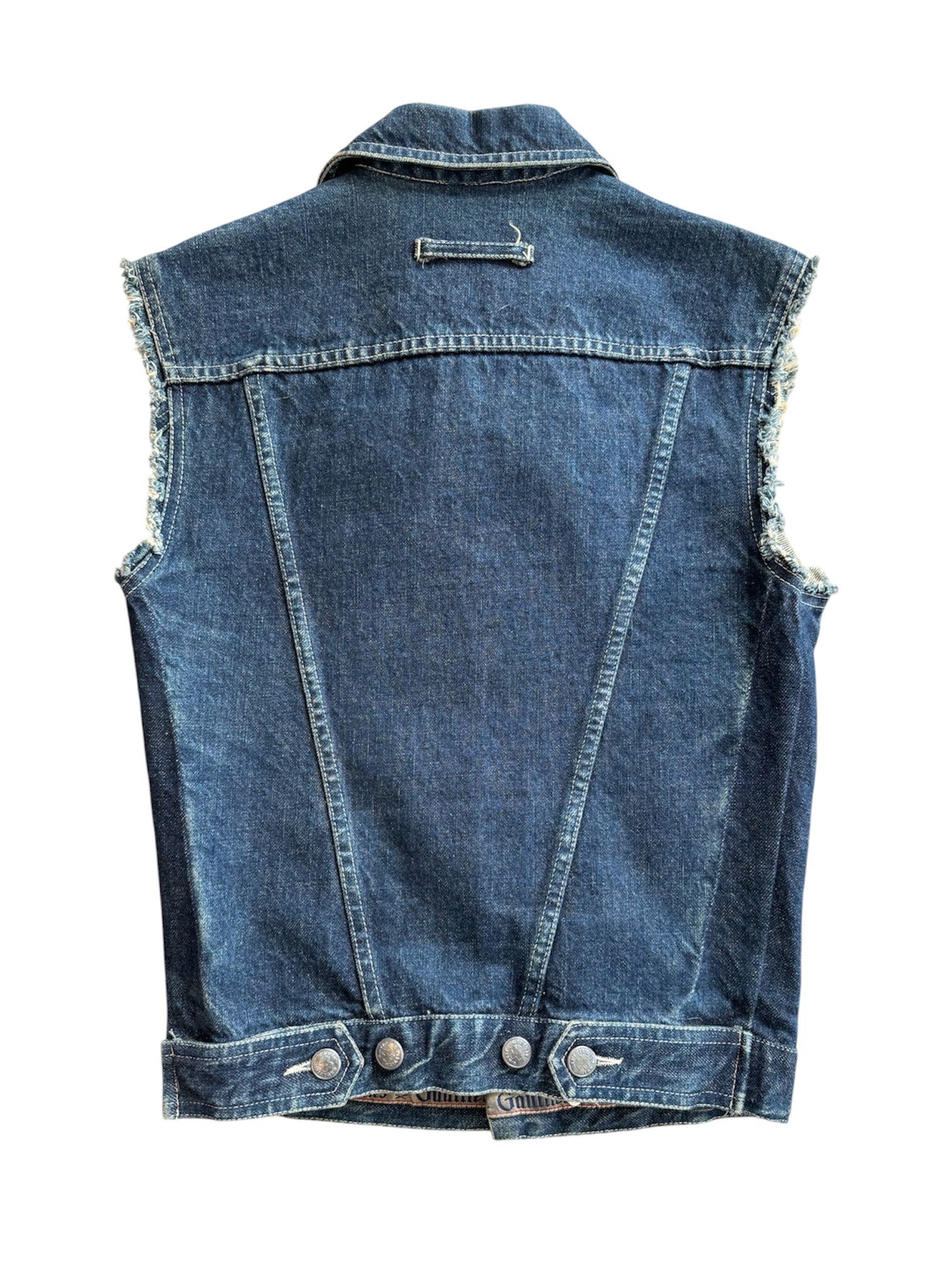 DARK-WASH DENIM VEST W FRAYED SLEEVES (NWT) @SM