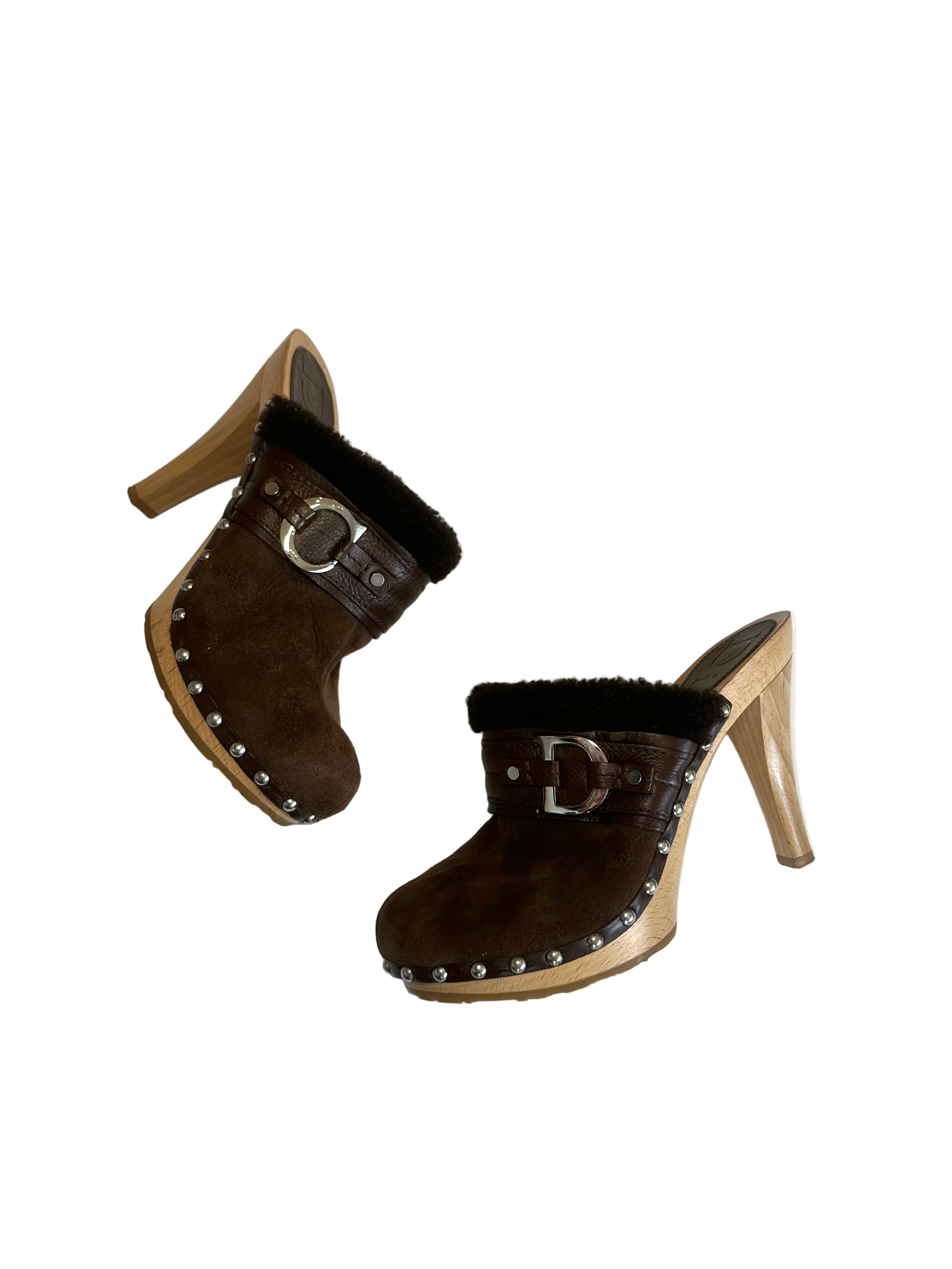 BROWN SHEARLING MULES